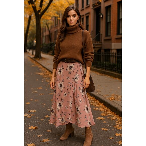 Bobbi Rocco Los Angeles Floral Wrap Midi Skirt Size S Pink Boho Romantic - Picture 1 of 10